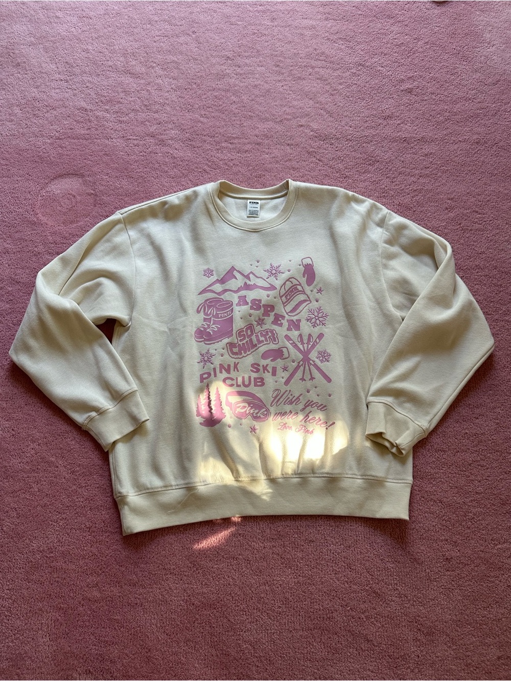 Pink Victorias Secret Aspen Ski Sweatshirt Small Crew Neck Pullover Loungewear